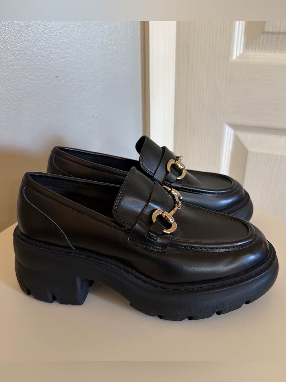 H&M Black Chunky Loafers with Gold Horsebit